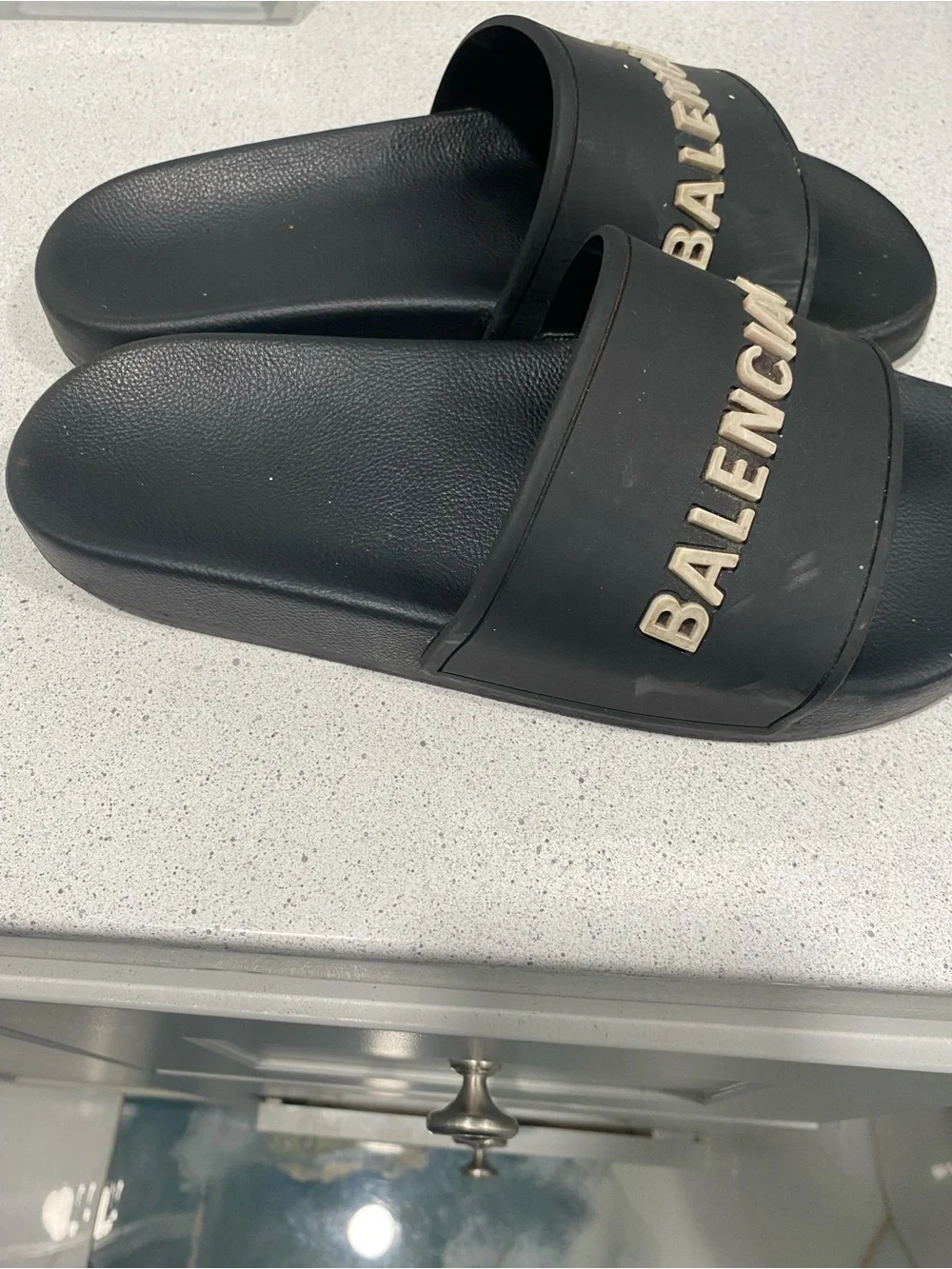 Balenciaga Kids Black Slides with Raised Ivory Logo